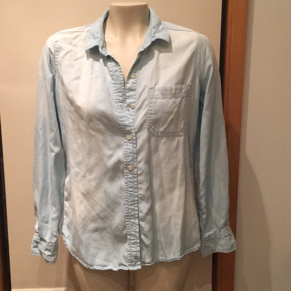 Light blue denim button down shirt